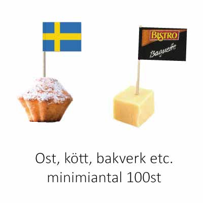 flagga till ost, bakelse, kött mm